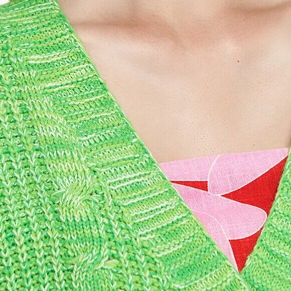 Stradivarius Green Cable Knit Cardigan Cropped - Picture 4 of 7